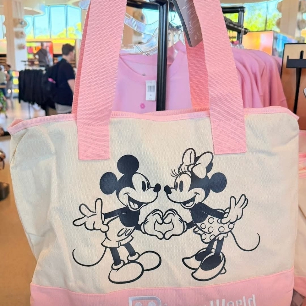 Disney Parks Minnie & Mickey Park Logo Pink Canvas Tote Valentine’s - Picture 2 of 2
